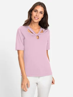 Shirts|heine Kurzarmshirt mit Cut-outs am Ausschnitt rosé