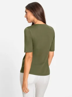 Shirts|heine Kurzarmshirt mit Cut-outs am Ausschnitt oliv