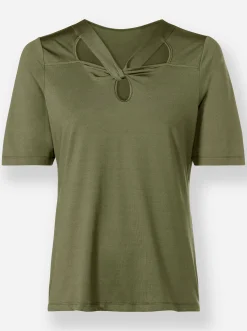 Shirts|heine Kurzarmshirt mit Cut-outs am Ausschnitt oliv