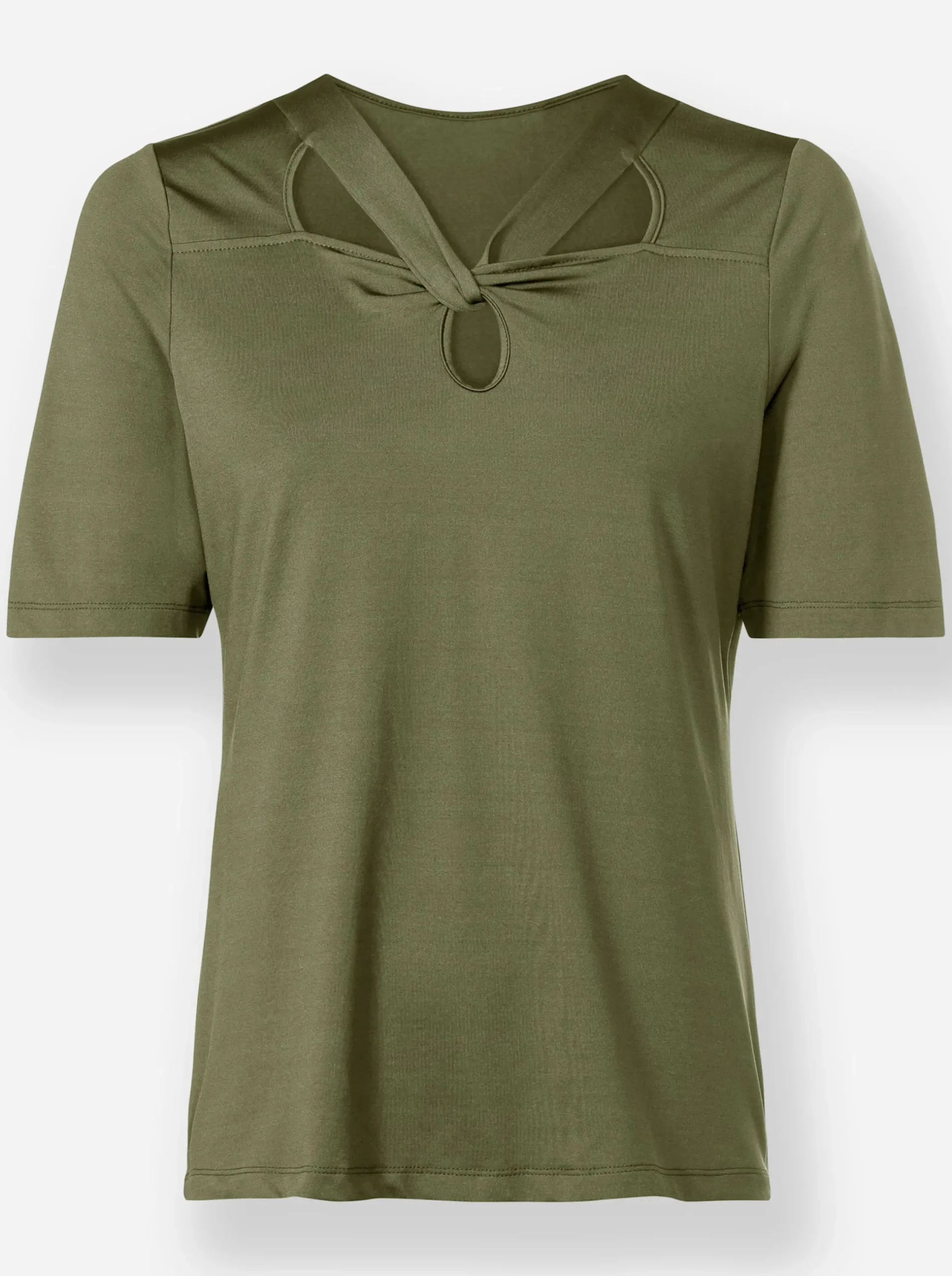 Shirts|heine Kurzarmshirt mit Cut-outs am Ausschnitt oliv