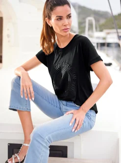 Strandmode|Shirts|heine Kurzarmshirt mit Elasthan-Anteil schwarz