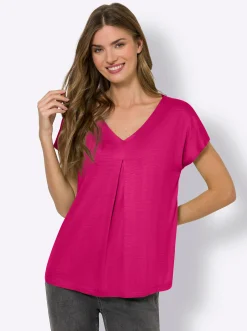 Shirts|heine Kurzarmshirt mit Falte vorne pink