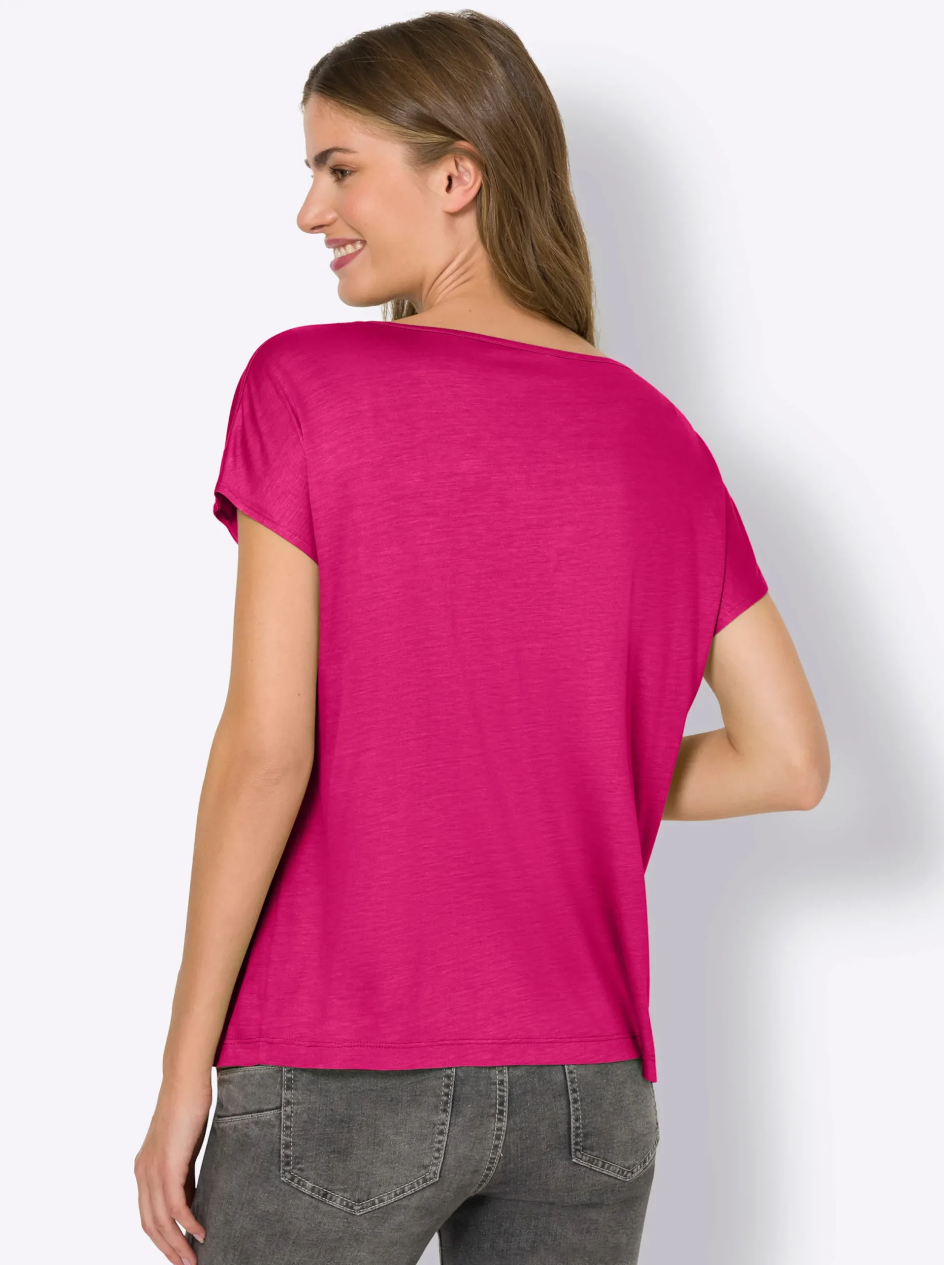 Shirts|heine Kurzarmshirt mit Falte vorne pink