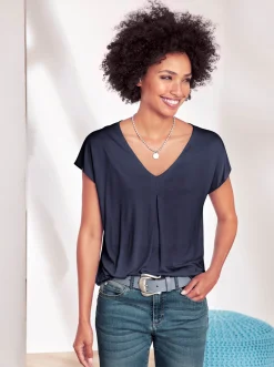 Strandmode|heine Kurzarmshirt mit Falte vorne nachtblau