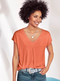Shirts|heine Kurzarmshirt mit Falte vorne mandarine