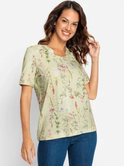 Shirts| Kurzarmshirt mit Falten vorne pistazie-bedruckt