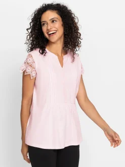 Shirts| Kurzarmshirt mit Flügelärmeln aus Spitze hellrosé