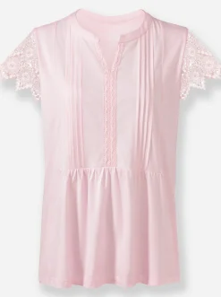 Shirts| Kurzarmshirt mit Flügelärmeln aus Spitze hellrosé