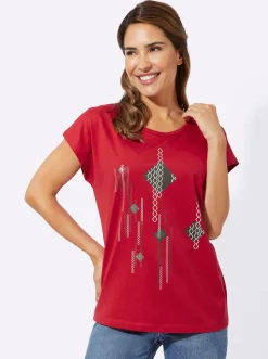 Shirts| Kurzarmshirt mit Folien-Print rot-schwarz
