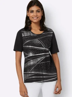 Shirts| Kurzarmshirt mit Folien-Print schwarz