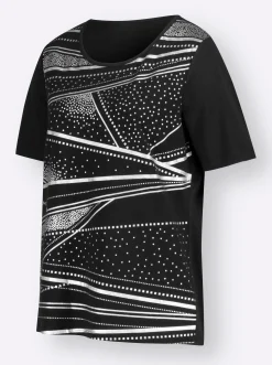 Shirts| Kurzarmshirt mit Folien-Print schwarz