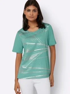 Shirts| Kurzarmshirt mit Folien-Print salbei