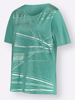 Shirts| Kurzarmshirt mit Folien-Print salbei