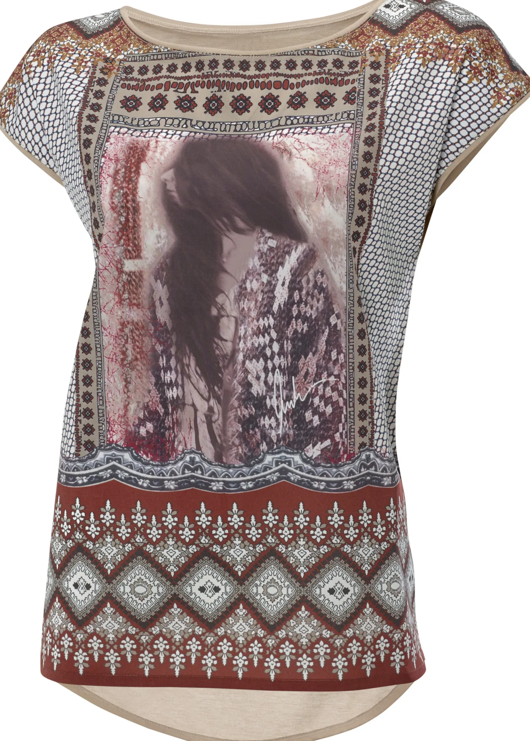 Shirts|heine Kurzarmshirt mit Foto-Print vorne sand