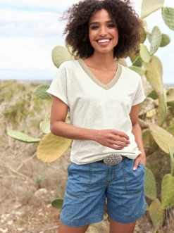Shirts|heine Kurzarmshirt mit Glanz-Akzenten champagner