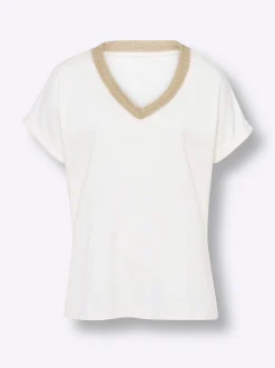 Shirts|heine Kurzarmshirt mit Glanz-Akzenten champagner