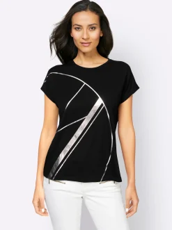 Shirts|heine Kurzarmshirt mit Glanzdruck schwarz