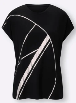 Shirts|heine Kurzarmshirt mit Glanzdruck schwarz