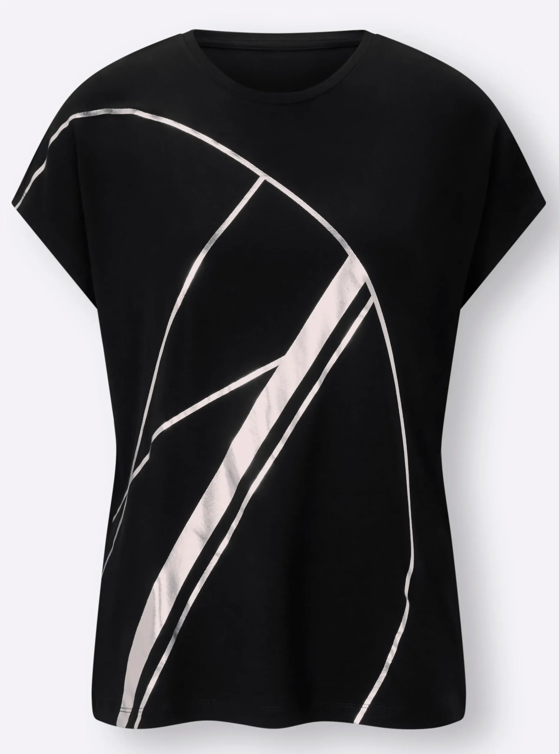 Shirts|heine Kurzarmshirt mit Glanzdruck schwarz