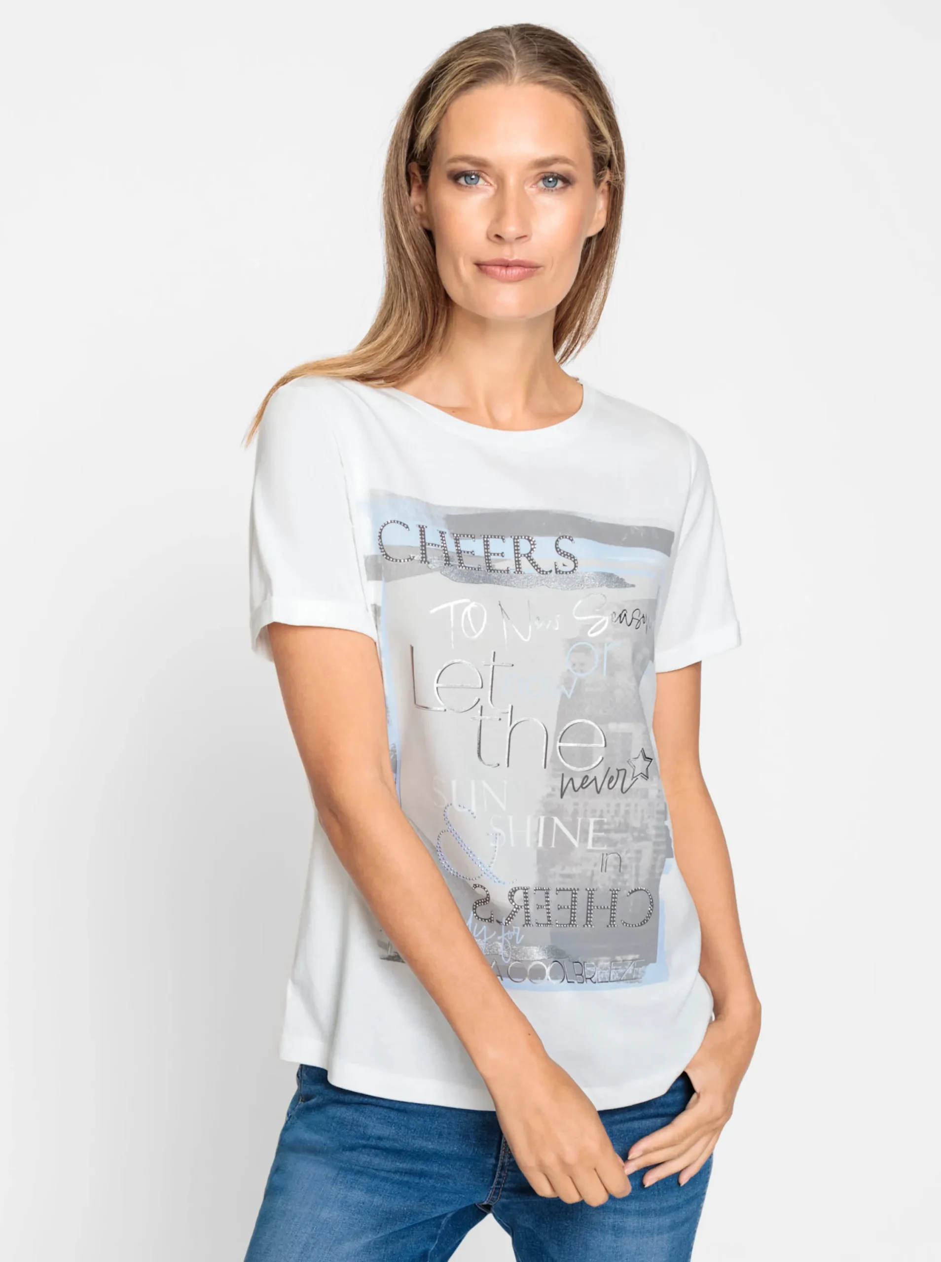 Shirts|heine Kurzarmshirt mit Glanz-Print ecru