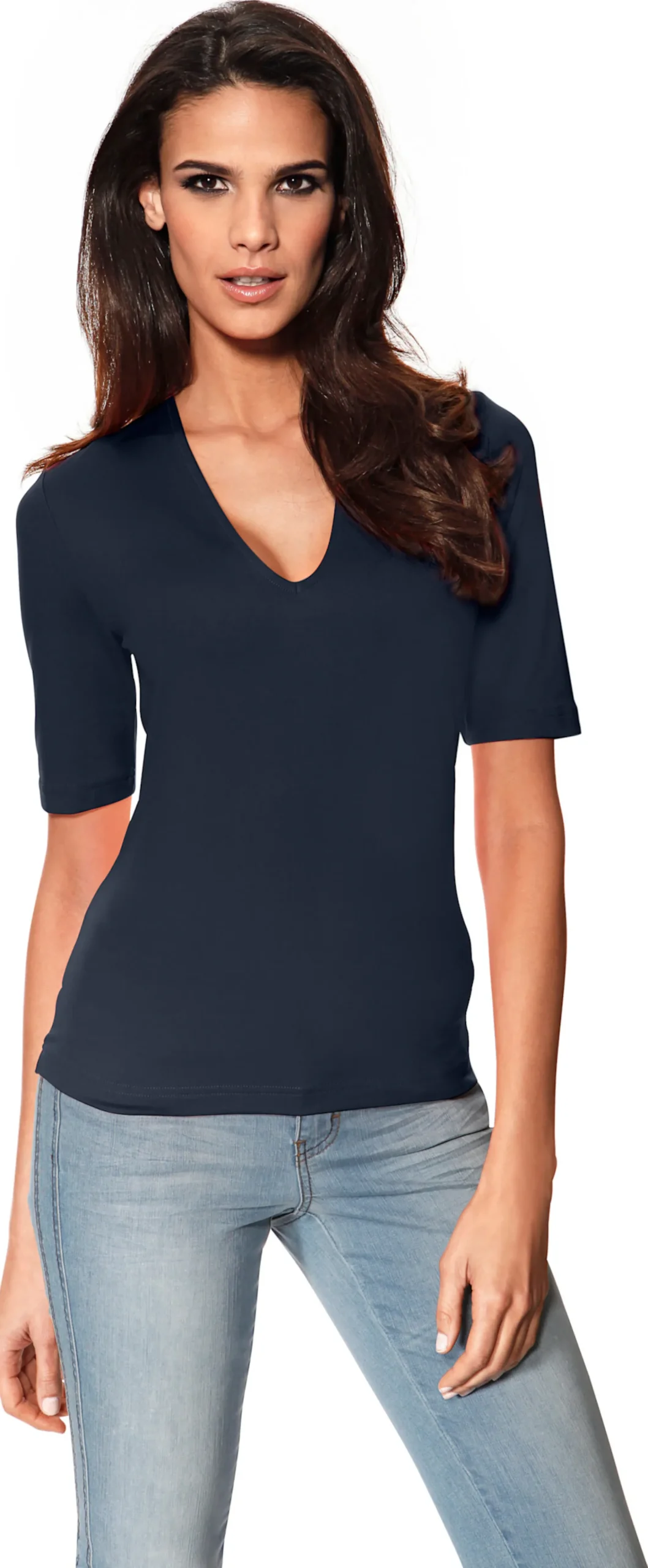 Shirts|heine Kurzarmshirt mit Halbarm marine