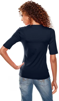 Shirts|heine Kurzarmshirt mit Halbarm marine