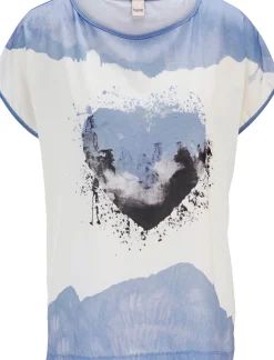 Blusen|Shirts|heine Kurzarmshirt mit Herz-Motiv blau