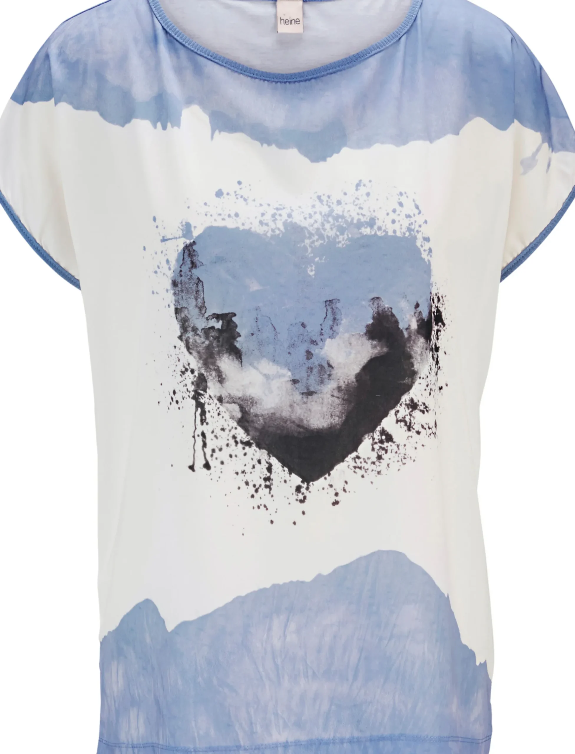 Blusen|Shirts|heine Kurzarmshirt mit Herz-Motiv blau