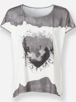 Strandmode|Blusen|heine Kurzarmshirt mit Herz-Motiv grau