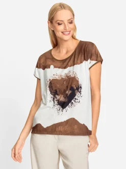 Shirts|heine Kurzarmshirt mit Herz-Motiv braun