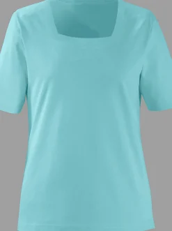 Shirts| Kurzarmshirt mit Karree-Ausschnitt türkis