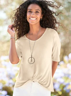 Shirts|heine Kurzarmshirt mit Knoten-Optik sand