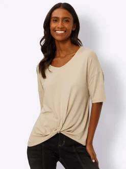 Shirts|heine Kurzarmshirt mit Knoten-Optik sand