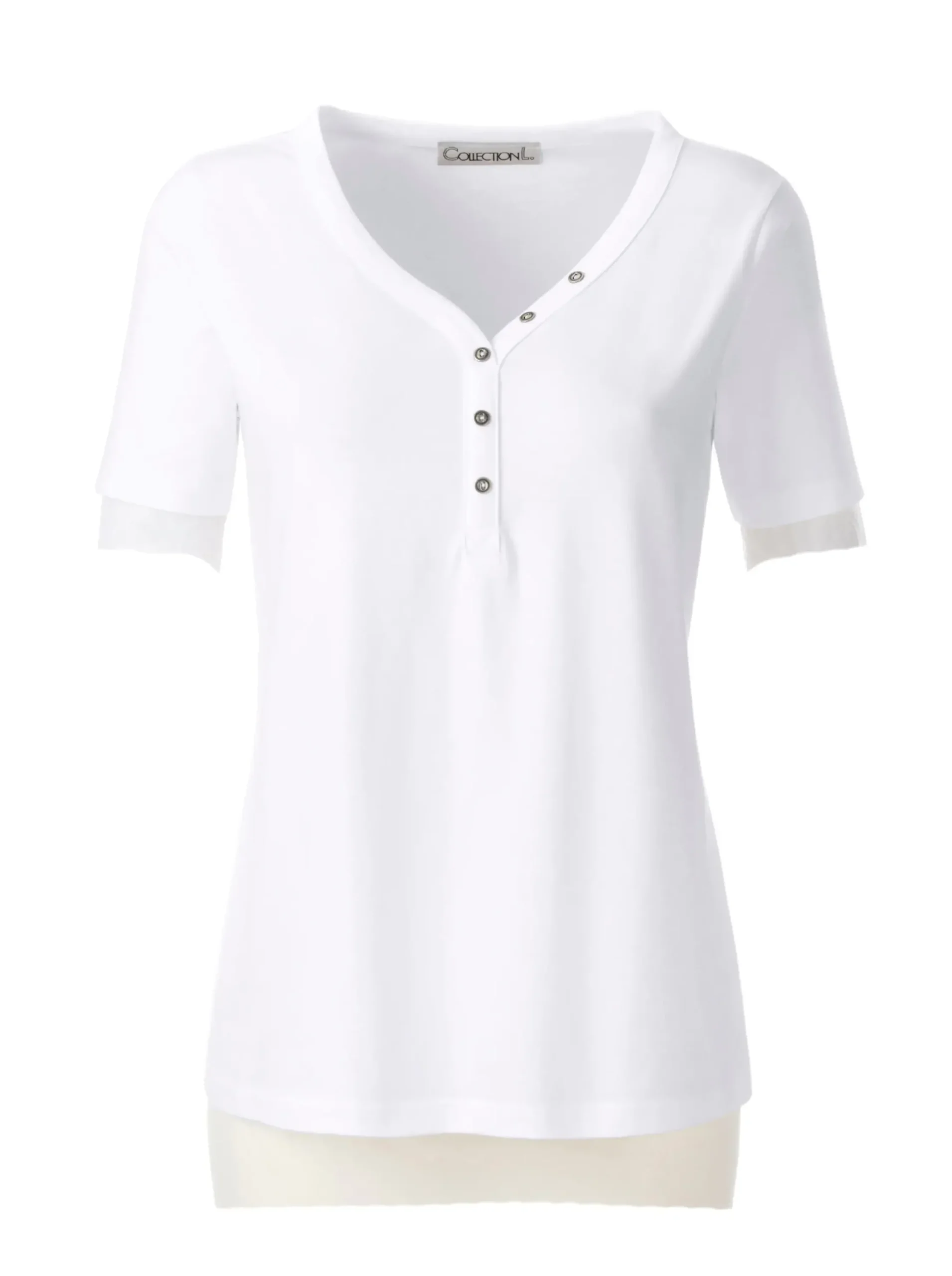 Shirts| Kurzarmshirt mit Knöpfchen am Herz-Ausschnitt weiß