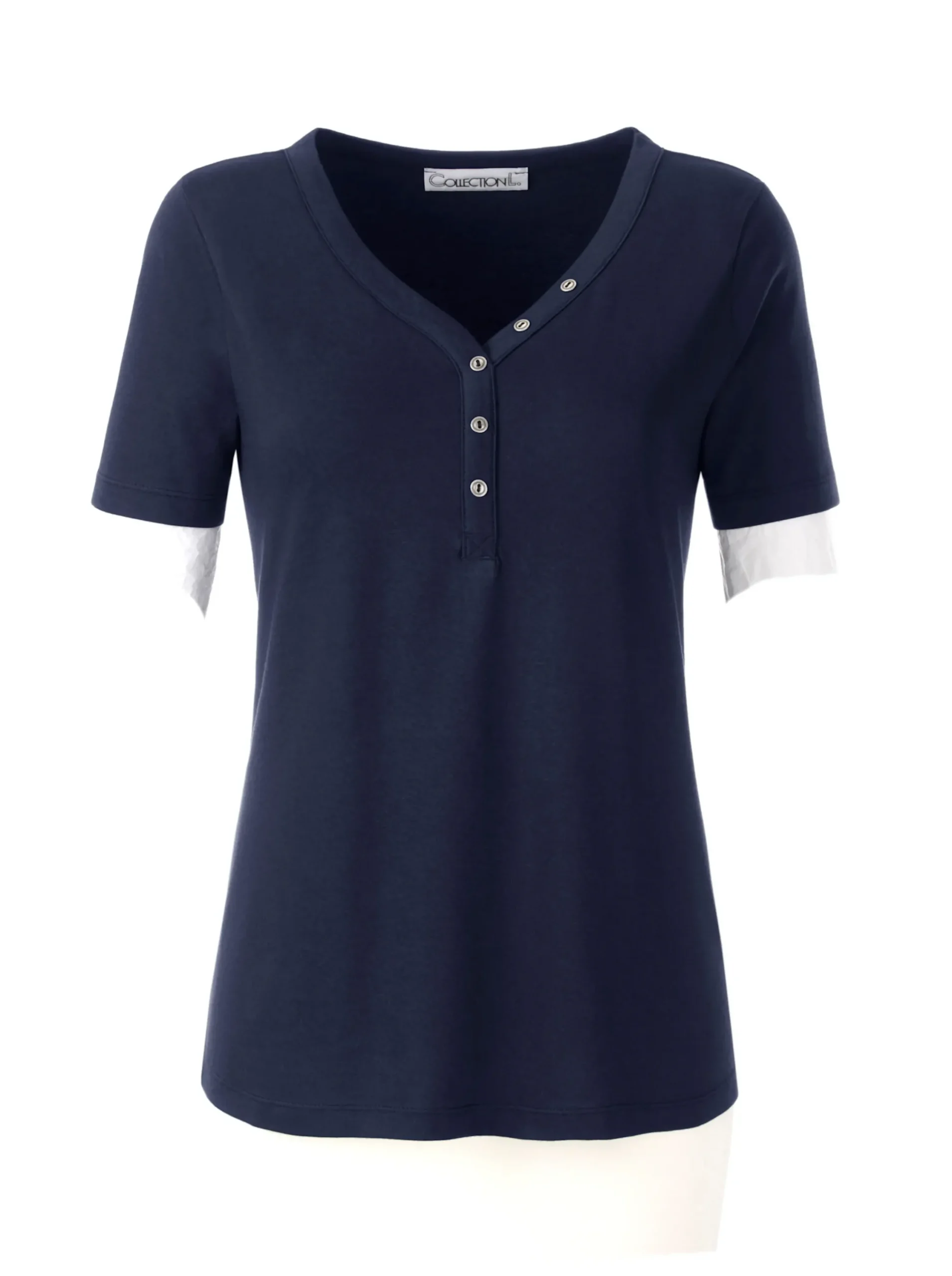 Shirts| Kurzarmshirt mit Knöpfchen am Herz-Ausschnitt marine