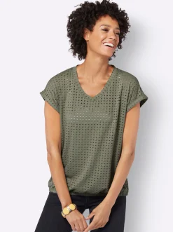 Shirts| Kurzarmshirt mit Lochmuster khaki