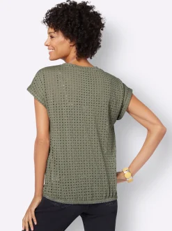 Shirts| Kurzarmshirt mit Lochmuster khaki