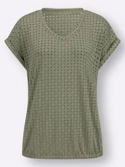 Shirts| Kurzarmshirt mit Lochmuster khaki