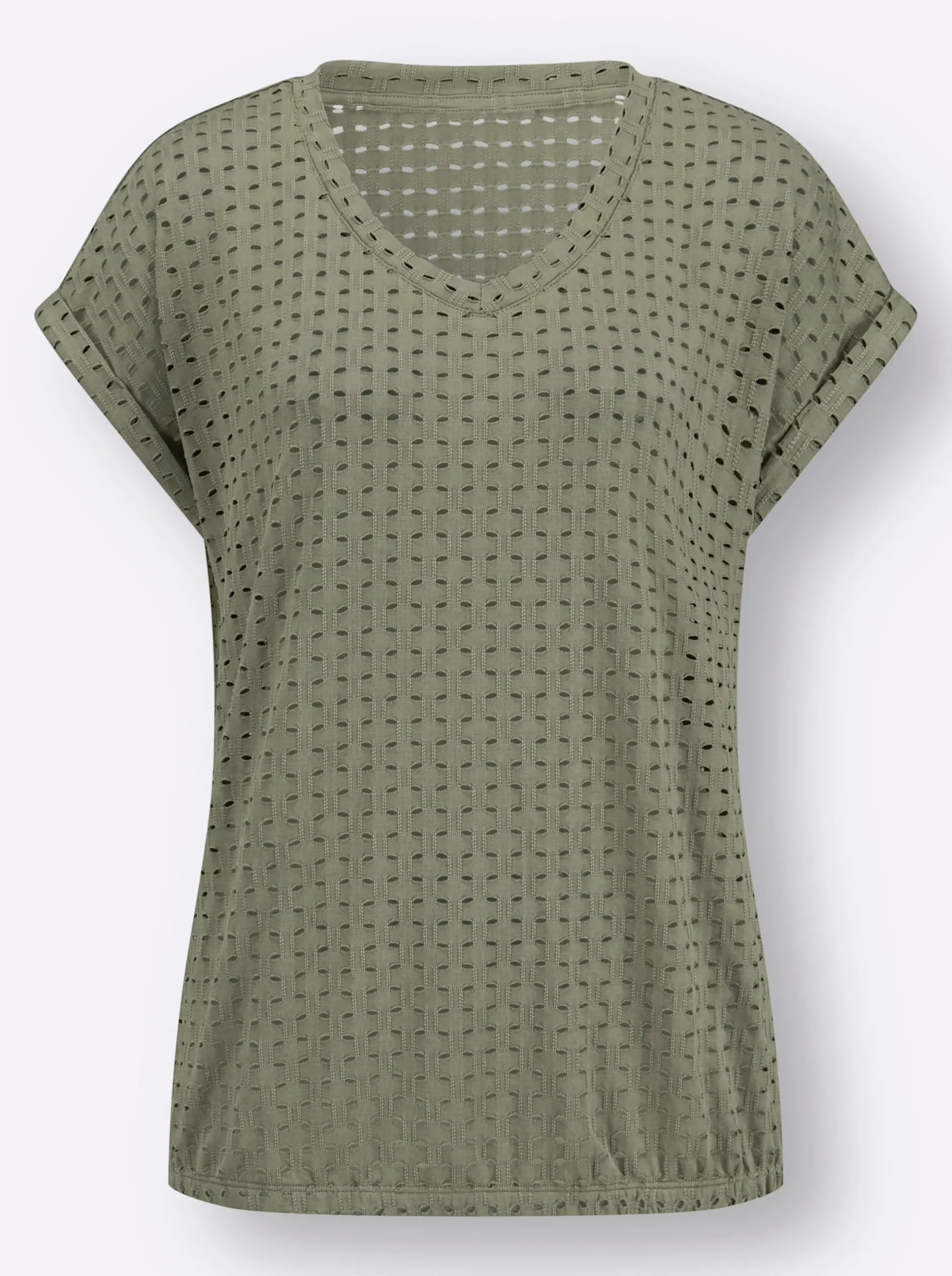 Shirts| Kurzarmshirt mit Lochmuster khaki