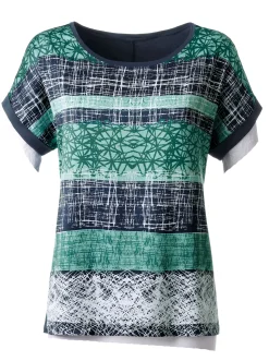 Shirts| Kurzarmshirt mit Matt-Satin grün-bedruckt