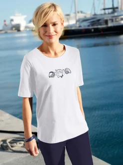 Shirts| Kurzarmshirt mit Muschel-Druck weiß