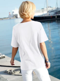 Shirts| Kurzarmshirt mit Muschel-Druck weiß