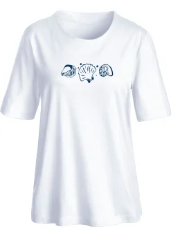 Shirts| Kurzarmshirt mit Muschel-Druck weiß