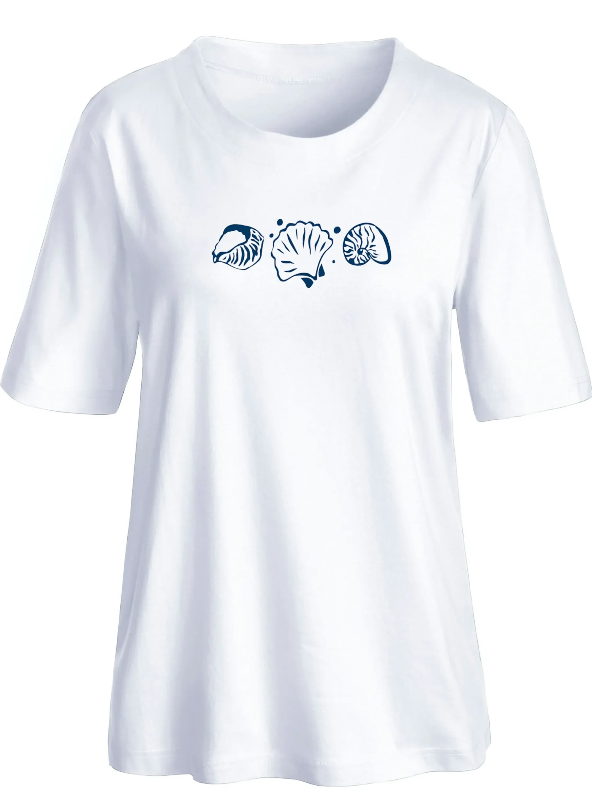 Shirts| Kurzarmshirt mit Muschel-Druck weiß