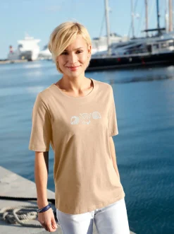 Shirts| Kurzarmshirt mit Muschel-Druck beige