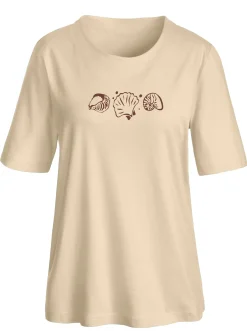 Shirts| Kurzarmshirt mit Muschel-Druck beige