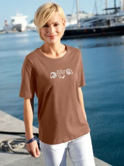 Shirts| Kurzarmshirt mit Muschel-Druck braun