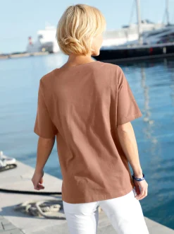Shirts| Kurzarmshirt mit Muschel-Druck braun
