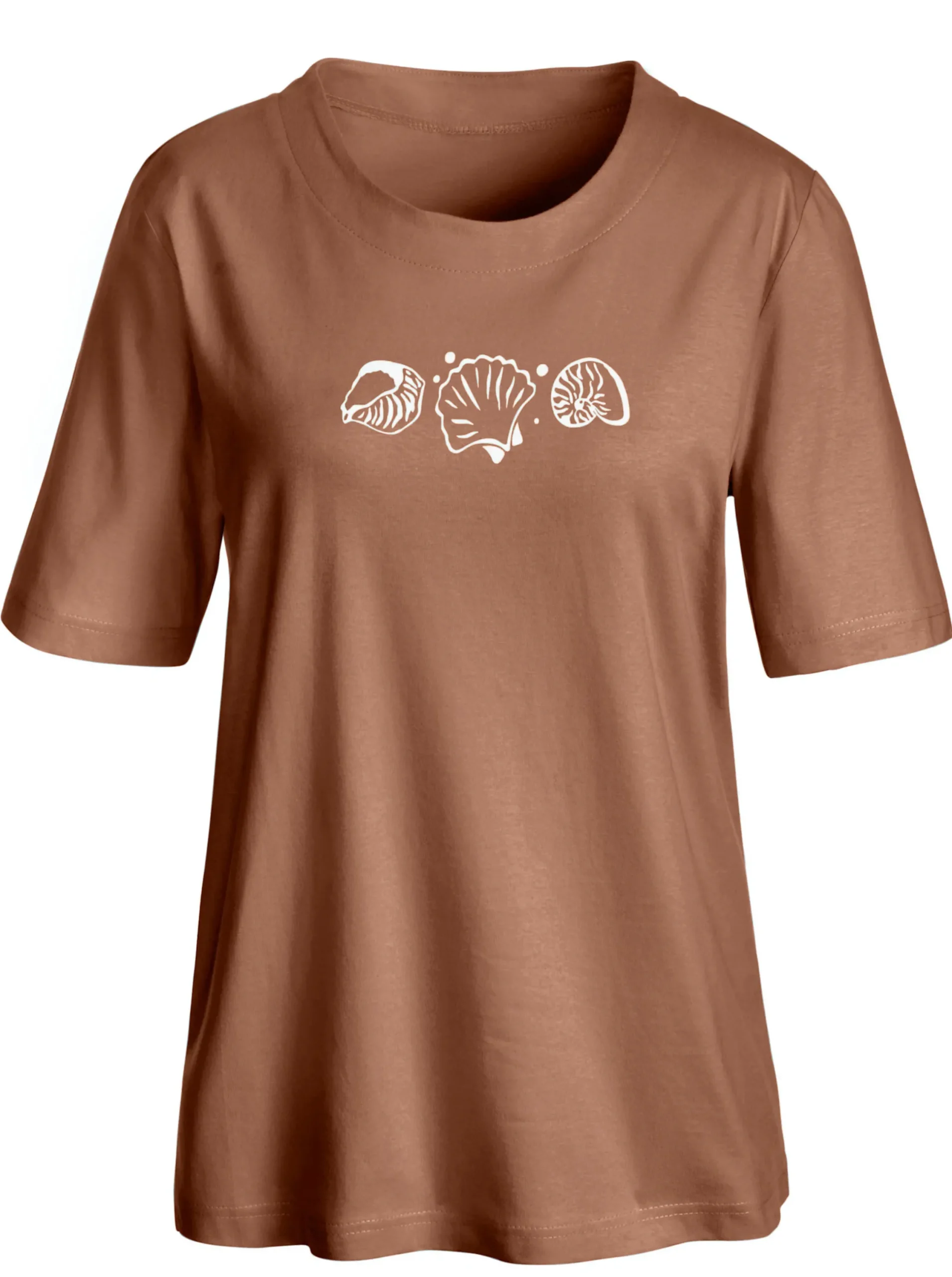 Shirts| Kurzarmshirt mit Muschel-Druck braun