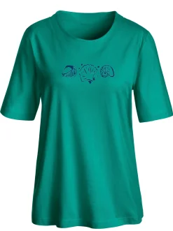 Shirts| Kurzarmshirt mit Muschel-Druck smaragd